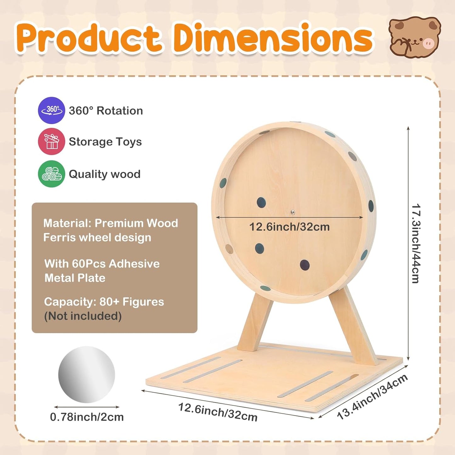360° Rotating Ferris Wheel Display Shelf Compatible with Tonies – Holds 80+ Figures, Includes 60 Metal Plates