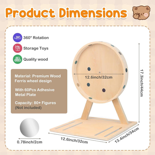360° Rotating Ferris Wheel Display Shelf Compatible with Tonies – Holds 80+ Figures, Includes 60 Metal Plates