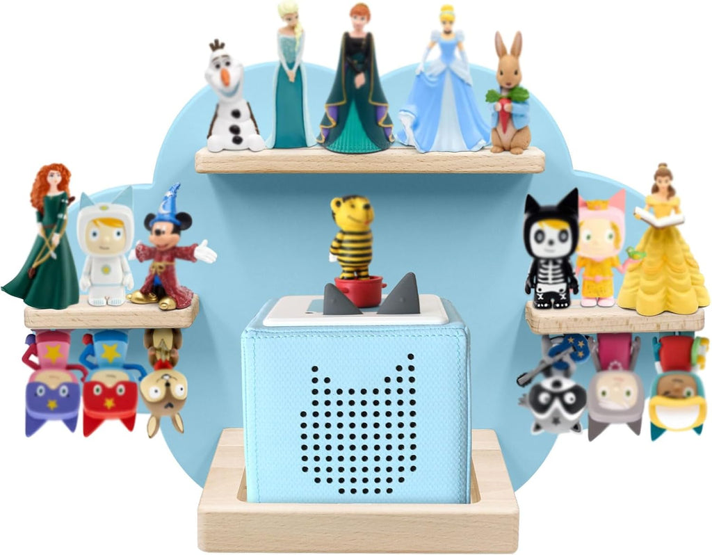 for TonieBox and Tonie Shelf Cloud,Tonies Storage for 12-20 Tonie Figures Characters Magnetic Wall Shelf for Tonies Toniebox, Charging Station (Blue)