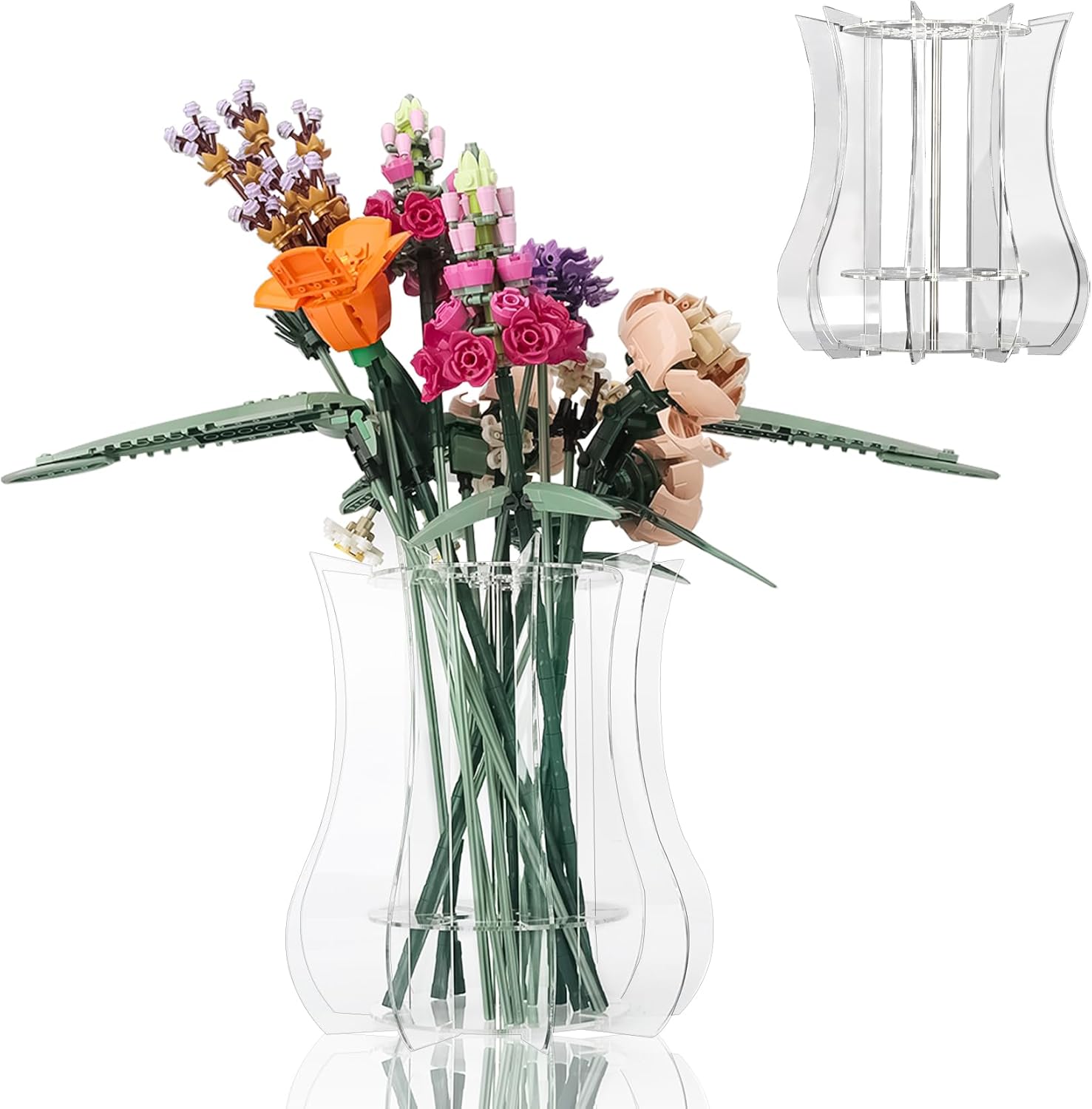 Vase Holder fit for Lego Flowers Bouquet - Acrylic Puzzle Vase fit for Lego Botanical Collection Building, Adult Gift Display Stand for Roses Orchid Sunflower (Black)