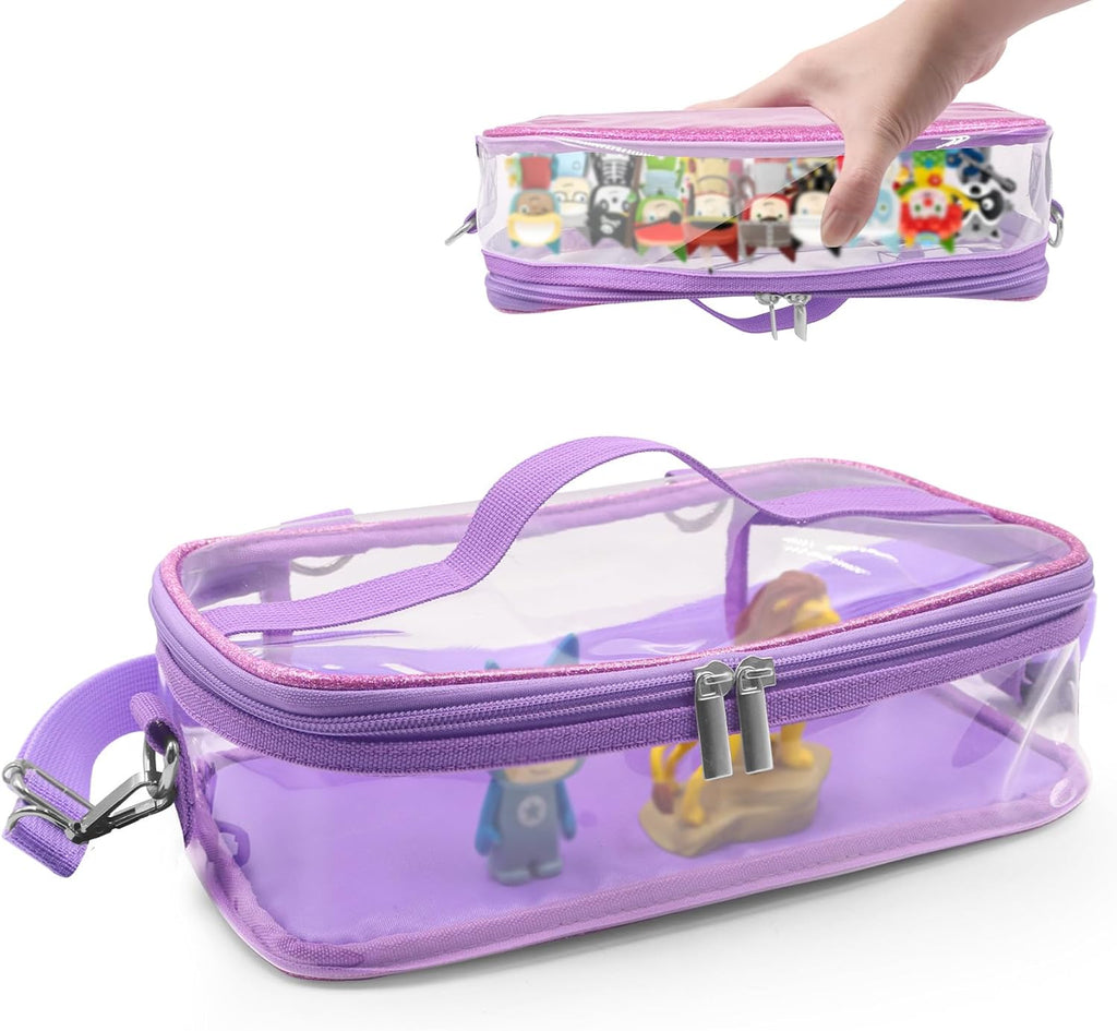 Carrying Case for Tonie Figures,Transparent Carrying Bag,Portable Storage Bag with Magnetic Base for 20-30 Tonie box Figures Characte Organizer (Purple)