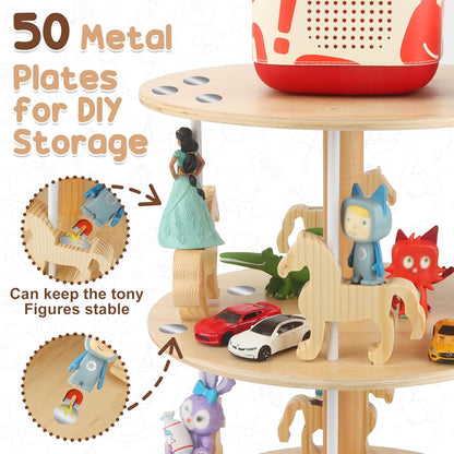 360° drehbares Tonie-Regal – Karussell | 3 Ebenen, für über 120 Figuren, inklusive 50 Metallplättchen