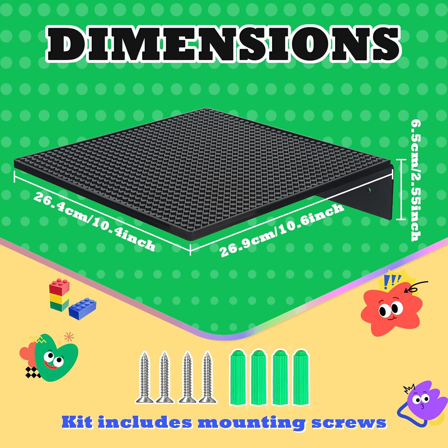 2 Pack Display Shelves for Building Bricks,Display Case Compatible with All Toy Block Brands -Acrylic Floating Shelf Display with Brick Building Baseplate, Figure Display Cabinet Wall Mount