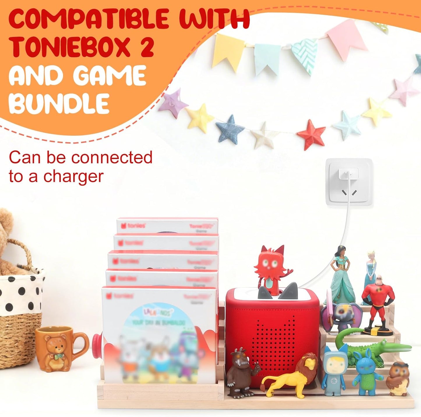 Kompatibel mit Tonies Holz-Organizer – Für 5 Spielepakete (3 große + 2 kleine) + Gamecontroller-Halterung