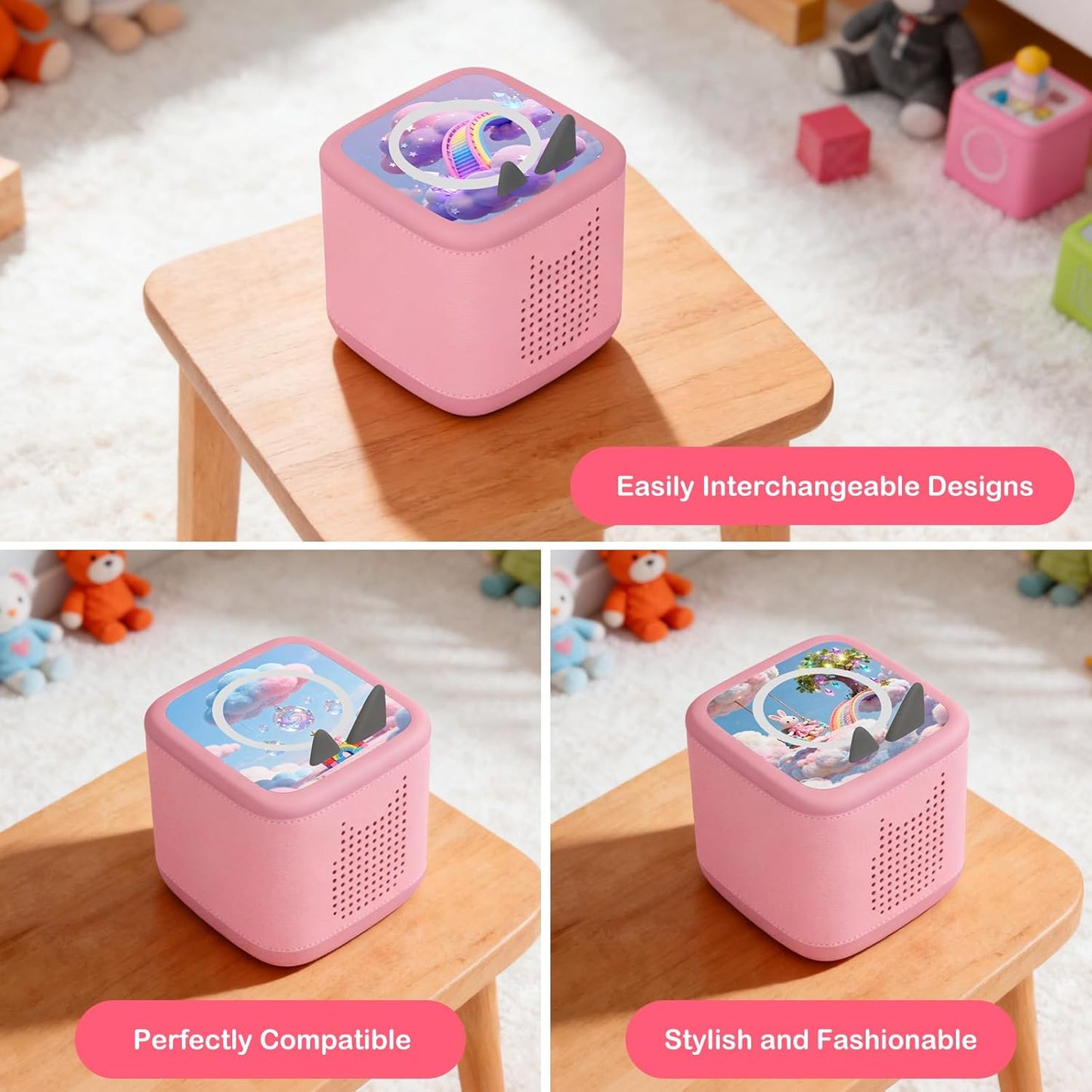 Kompatibel mit Tonies Dekorfolien – 3 Fantasie-Aufkleber (Hase & Regenbogen)