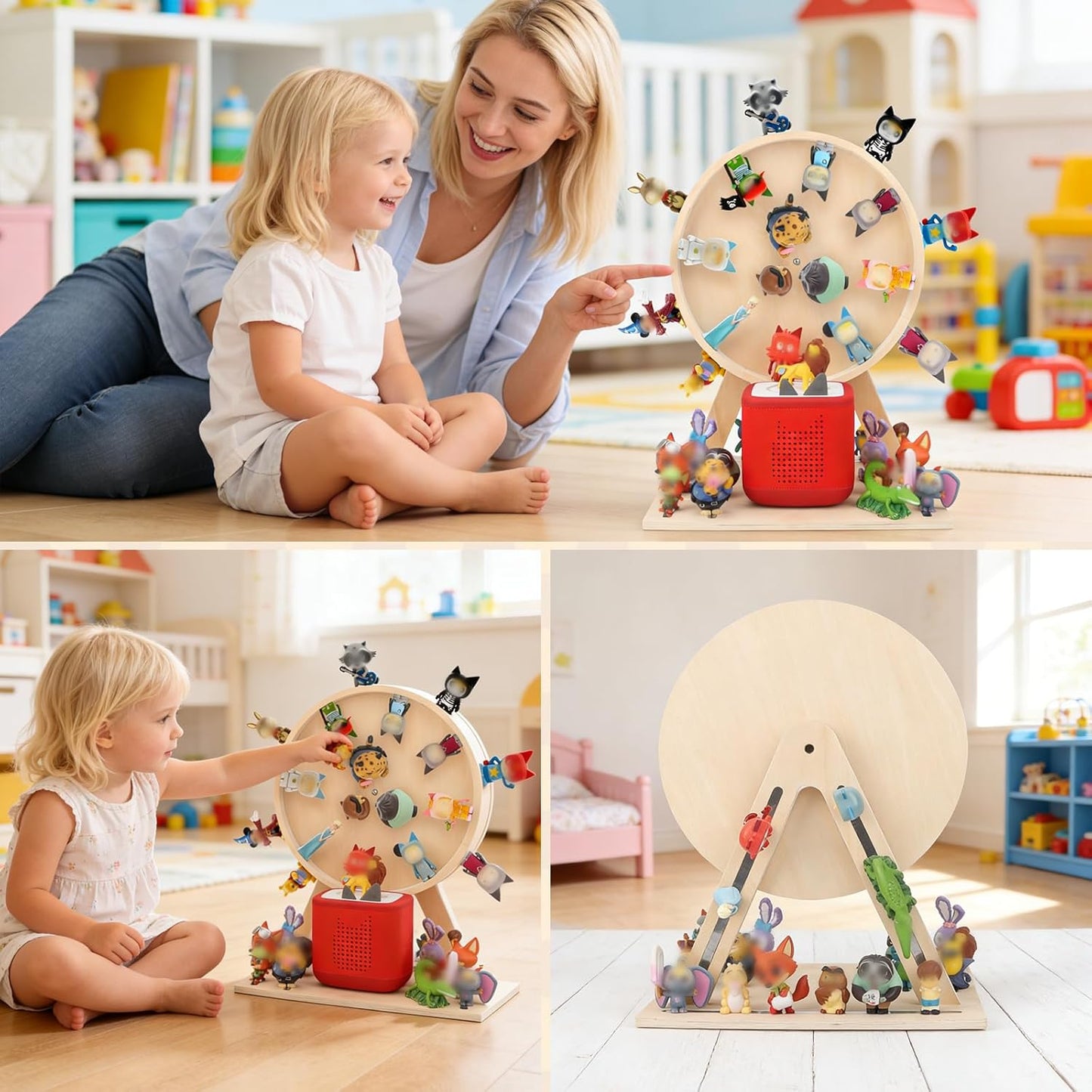 360° Rotating Ferris Wheel Display Shelf Compatible with Tonies – Holds 80+ Figures, Includes 60 Metal Plates