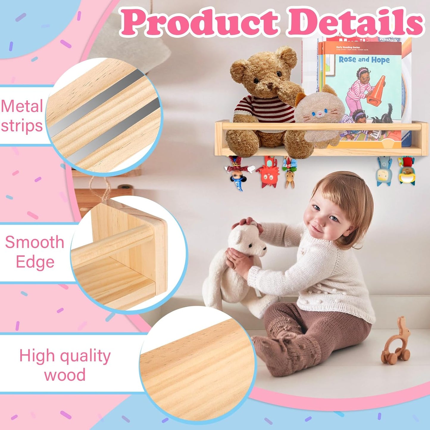 Kompatibel mit Tonies Holz-Bücherregal – Natur, Wandmontage, fasst 20–30 Figuren