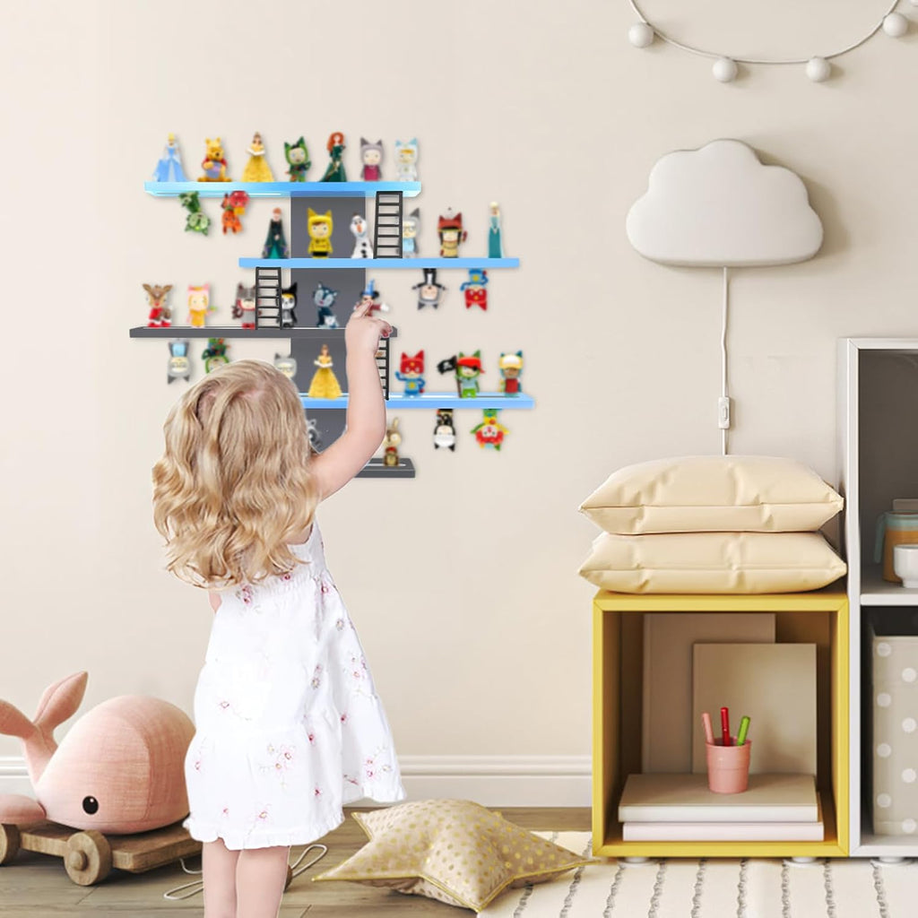 for Tonie Shelf,Tonies Storage for Creative Tonies Magnetic Wall Shelf for Tonie Figures,12-35 Characters,Wooden Hanging Shelf for Kids (Blue)