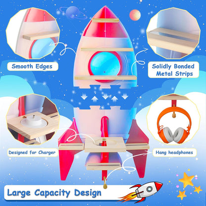 Magnetisches Holzregal-Set mit 4 Teilen, kompatibel mit Tonies – Wandmontage, passend für Audio Player 1 & 2