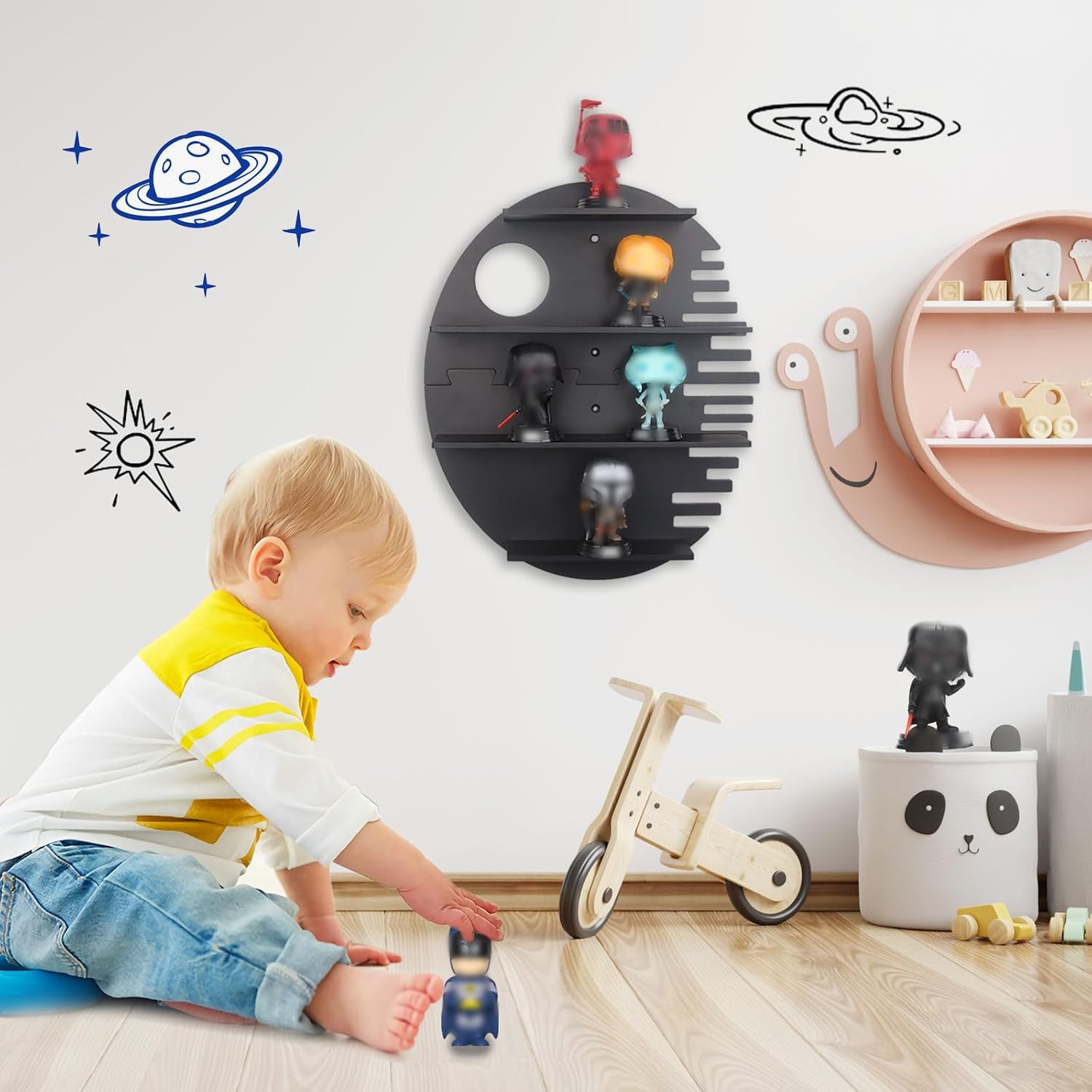 for Funko POP Star Wars Display Shelf, Floating Shelves Wood Wall Storage Organizer, Display Shelf for Mini Funko Pop Figures Toys Rock Decor