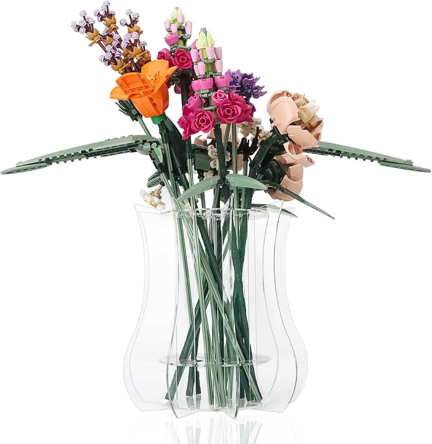 Vase Holder fit for Lego Flowers Bouquet - Acrylic Puzzle Vase fit for Lego Botanical Collection Building Set, Adult Gift Display Stand for Roses Orchid Sunflower Tulips Daffodils Lotus(Transparent)