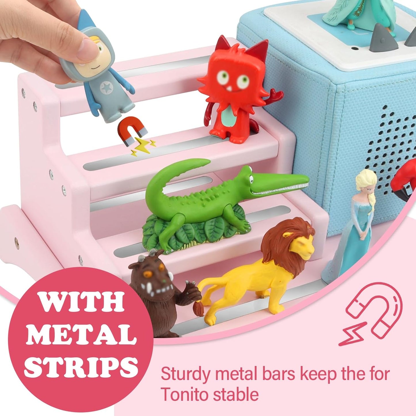 Kompatibel mit Tonies 3-stöckiges rosafarbenes Präsentationsregal – fasst 10–15 Figuren, Desktop-Aufbewahrung