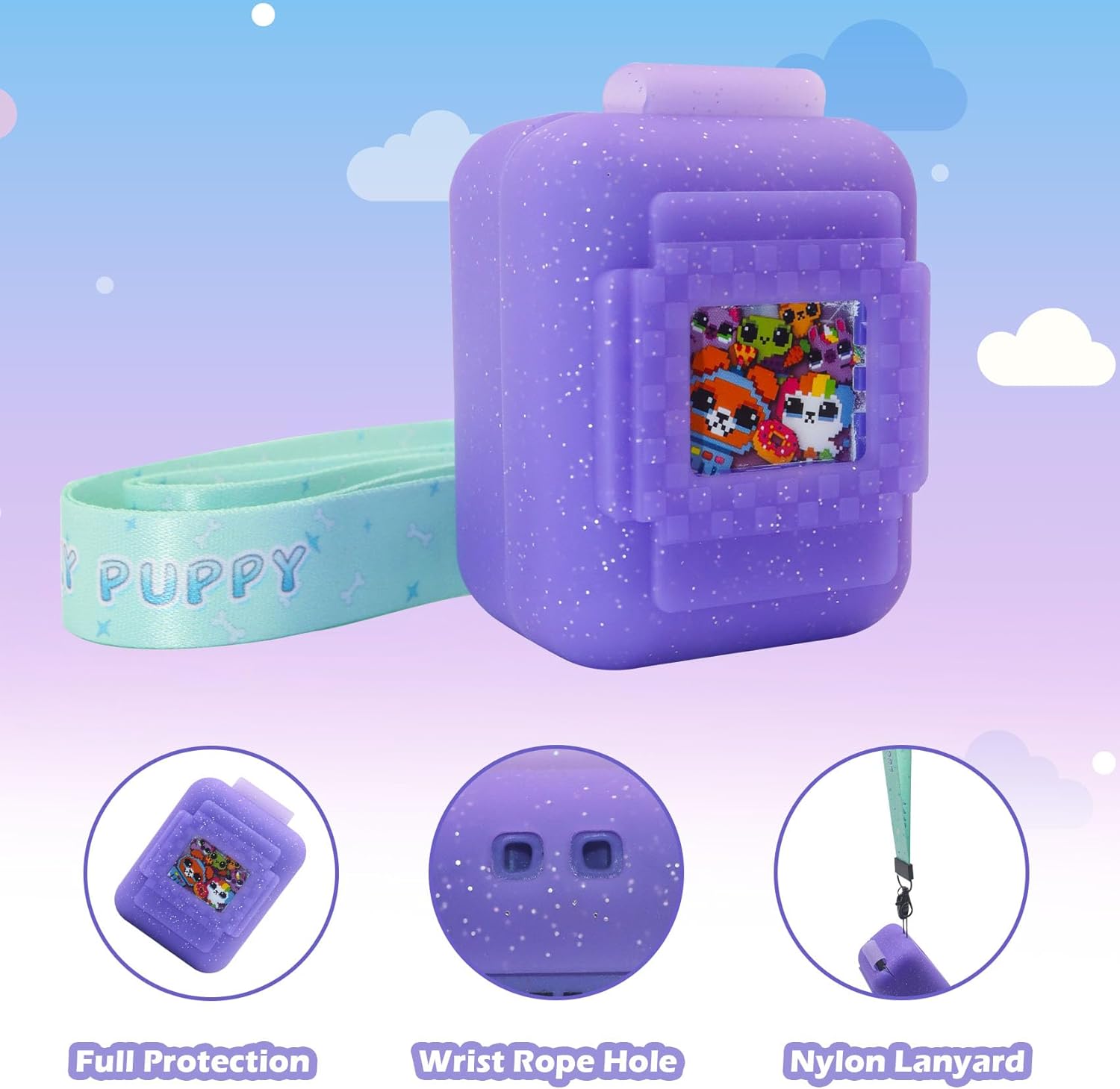 Silicone Cover Case for Bitzee Interactive Toy Digital Pet With Lanyard, Protective Holder Skin for Virtual Electronic Pets for Girls & Boys (Purple)