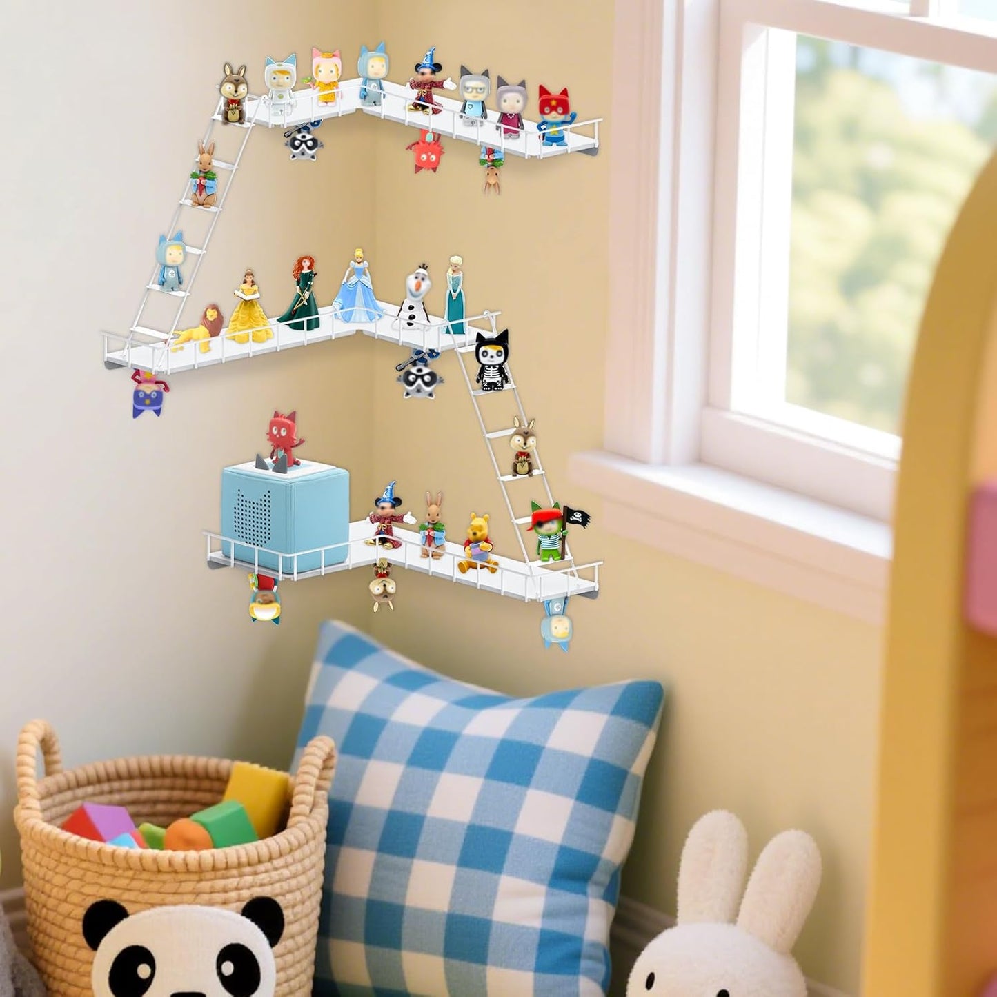 Compatible with Tonies Magnetic Ladder Shelf – 90° Corner, Wall Mounted, Holds 30–40 Figures (Iron)