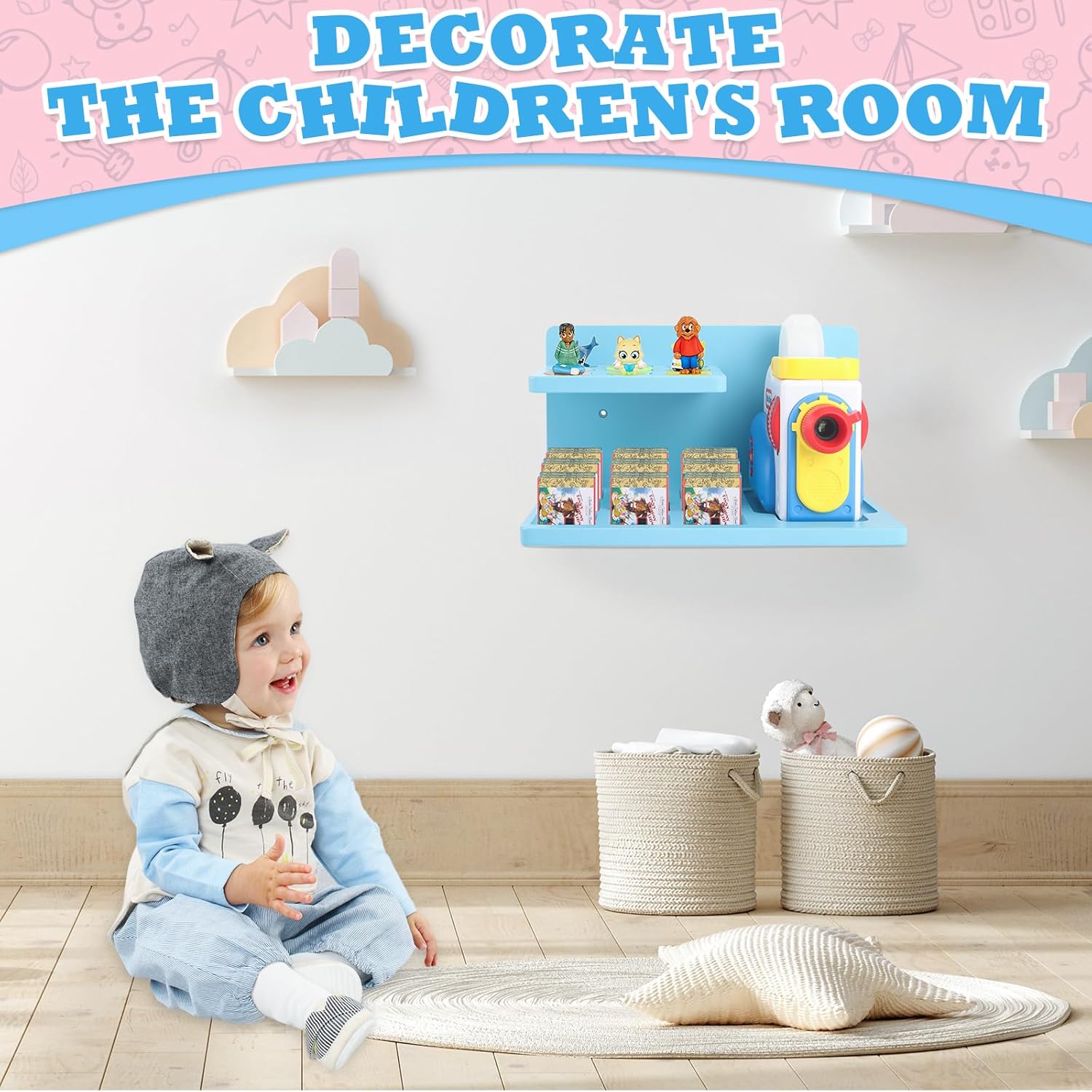 Wall Shelf Compatible with Little Tikes for Story Dream Machine Books Starter Set, for Little Tikes for Storytime Audio Play Real for Littles Character Storage Floating Shelves Blue (Blue)