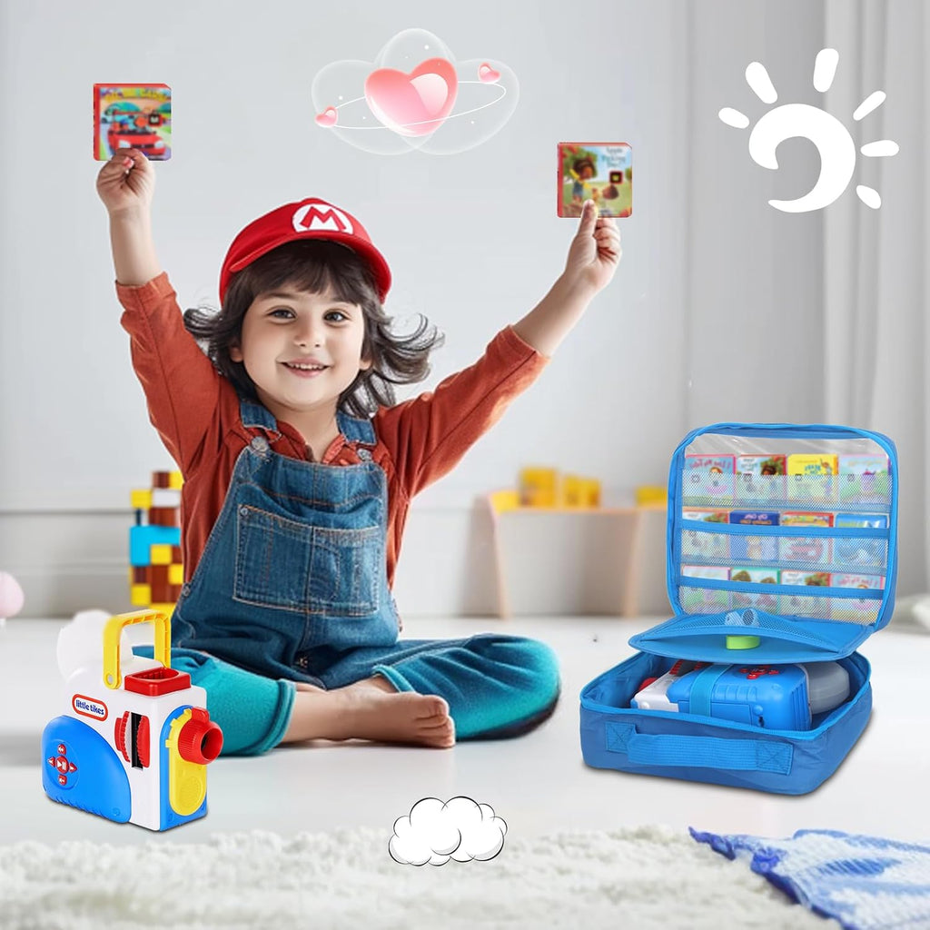 Carrying Case Compatible with Little Tikes Story Dream Machine Books Starter Set,Portable Storage Bag with Handle for Storytime,Little Golden Book,Little Puppy Character (Blue)