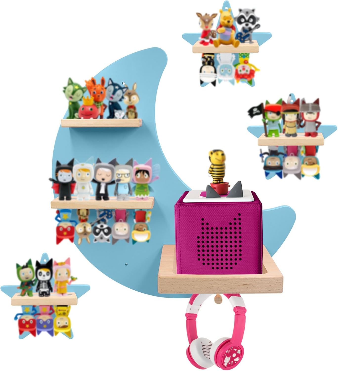 Shelf Wall Mount for Toniebox Tonie Figures Character,Star Magnetic Wooden Shelf Compatible with Tonie Audio Toniebox Starter Set