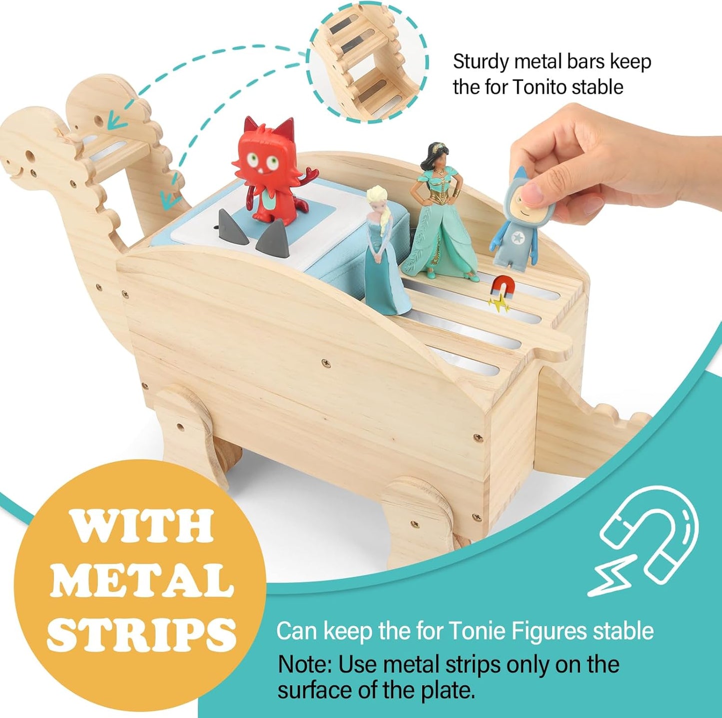 Kompatibel mit Tonies Magnetisches Holz-Display-Regal – Dinosaurier-Auto, verschiebbares Design, fasst 15–25 Figuren