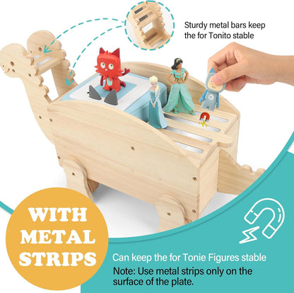 Kompatibel mit Tonies Magnetisches Holz-Display-Regal – Dinosaurier-Auto, verschiebbares Design, fasst 15–25 Figuren