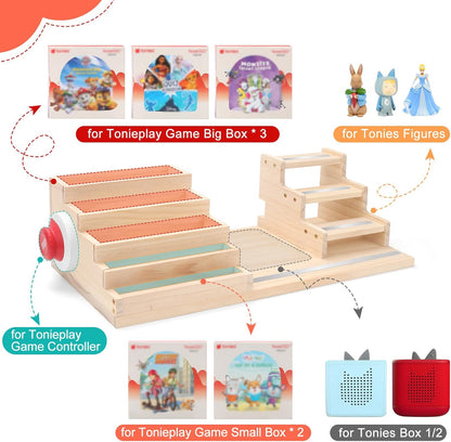 Kompatibel mit Tonies Holz-Organizer – Für 5 Spielepakete (3 große + 2 kleine) + Gamecontroller-Halterung