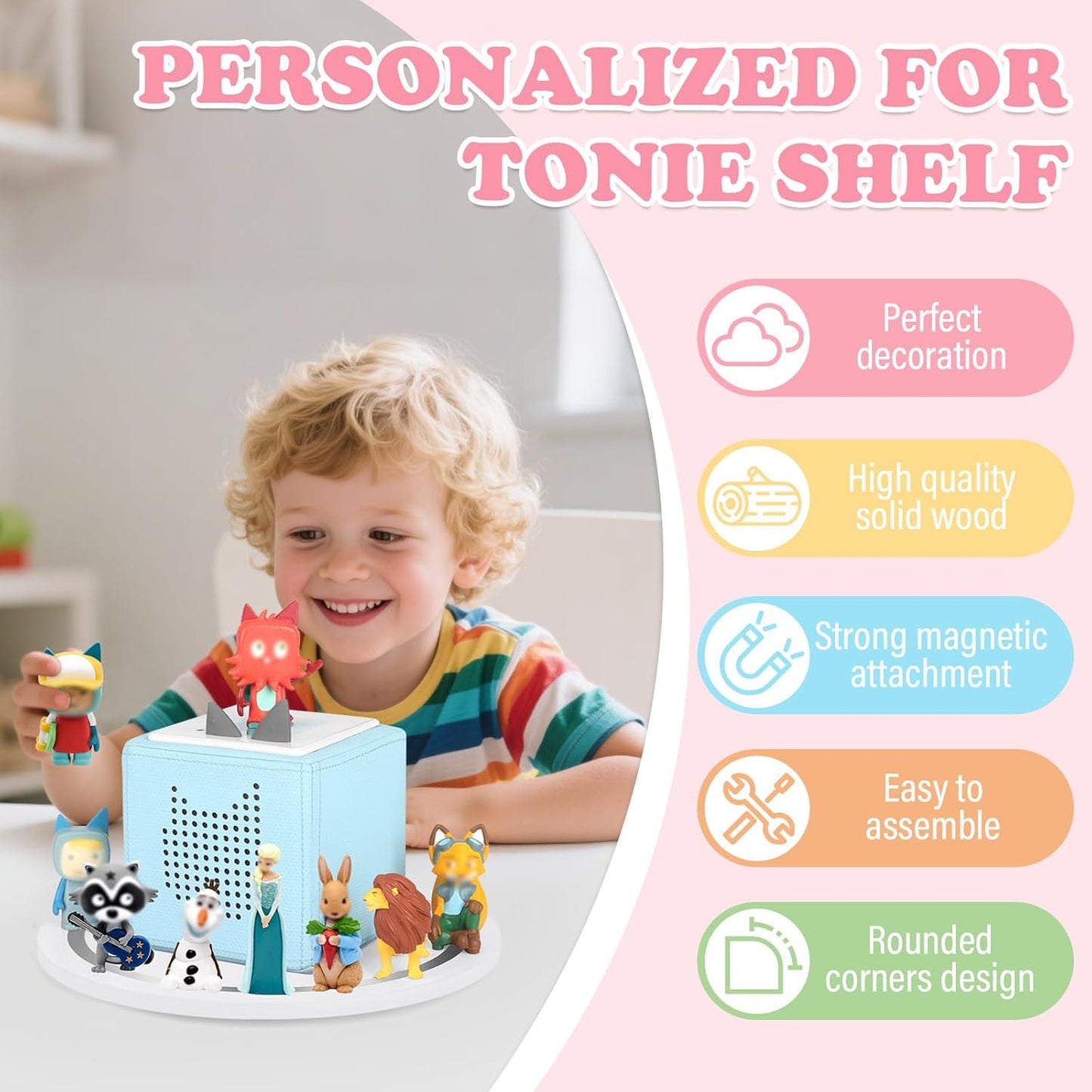 Compatible with Tonies 360° Rotating Display Shelf – White, Holds 10–15 Figures
