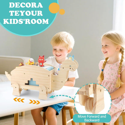 Kompatibel mit Tonies Magnetisches Holz-Display-Regal – Dinosaurier-Auto, verschiebbares Design, fasst 15–25 Figuren