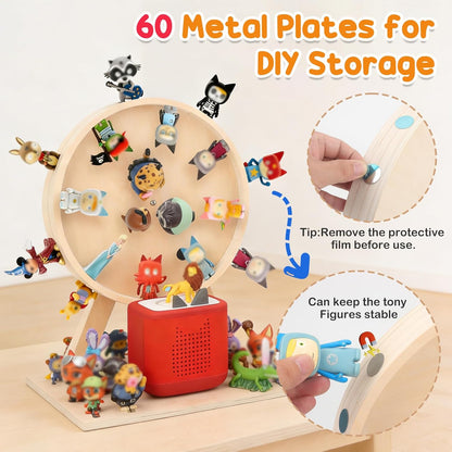 360° Rotating Ferris Wheel Display Shelf Compatible with Tonies – Holds 80+ Figures, Includes 60 Metal Plates