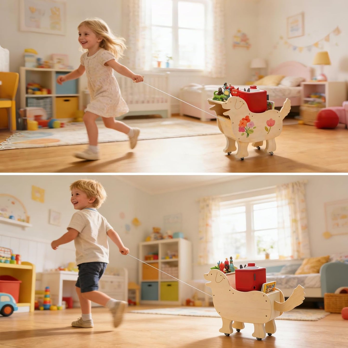 Kompatibel mit Tonies Holz-Rollhund Aufbewahrungsregal – Nachziehtier, Fasst über 50 Figuren + Zubehör