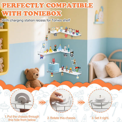 Compatible with Tonies Magnetic Ladder Shelf – 90° Corner, Wall Mounted, Holds 30–40 Figures (Iron)