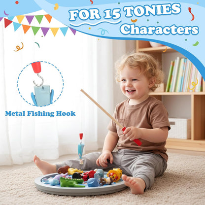 Kompatibel mit Tonies 360° drehbares magnetisches Präsentationsregal – Ozean-Thema, inklusive Angelspiel-Zubehör