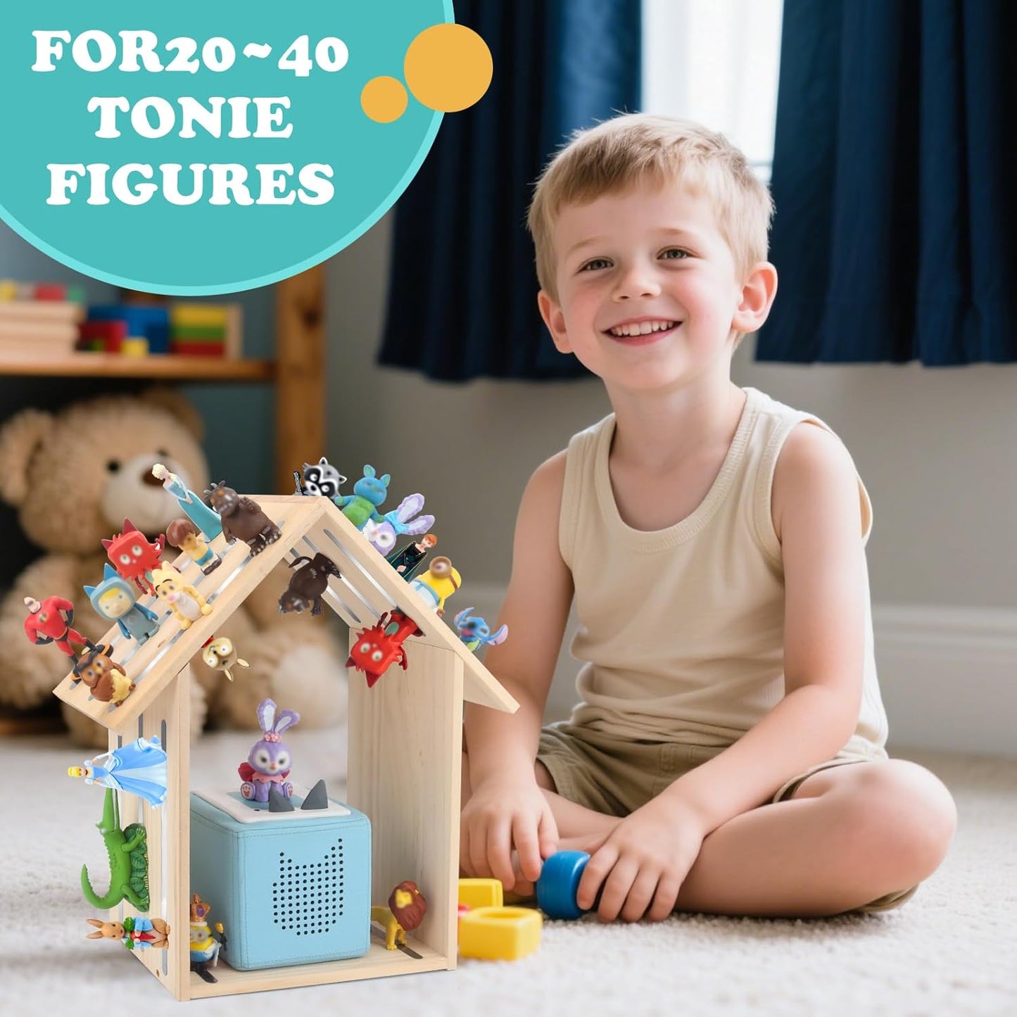 Kompatibel mit Tonies großes Holzregal – fasst 30–40 Figuren, zur Wandmontage und als Tischregal