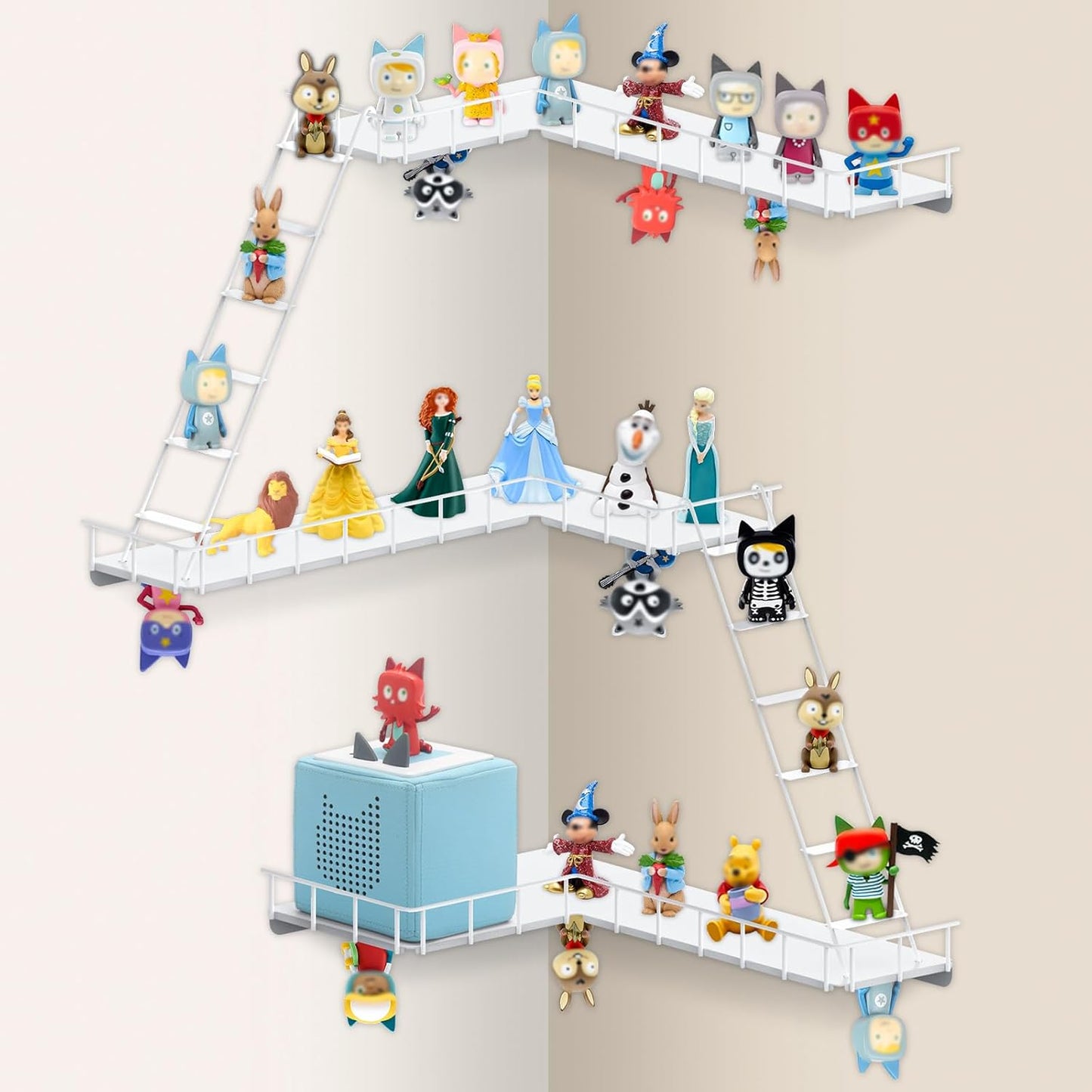 Compatible with Tonies Magnetic Ladder Shelf – 90° Corner, Wall Mounted, Holds 30–40 Figures (Iron)