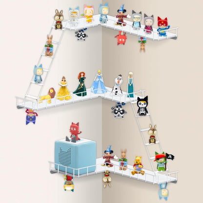 Compatible with Tonies Magnetic Ladder Shelf – 90° Corner, Wall Mounted, Holds 30–40 Figures (Iron)