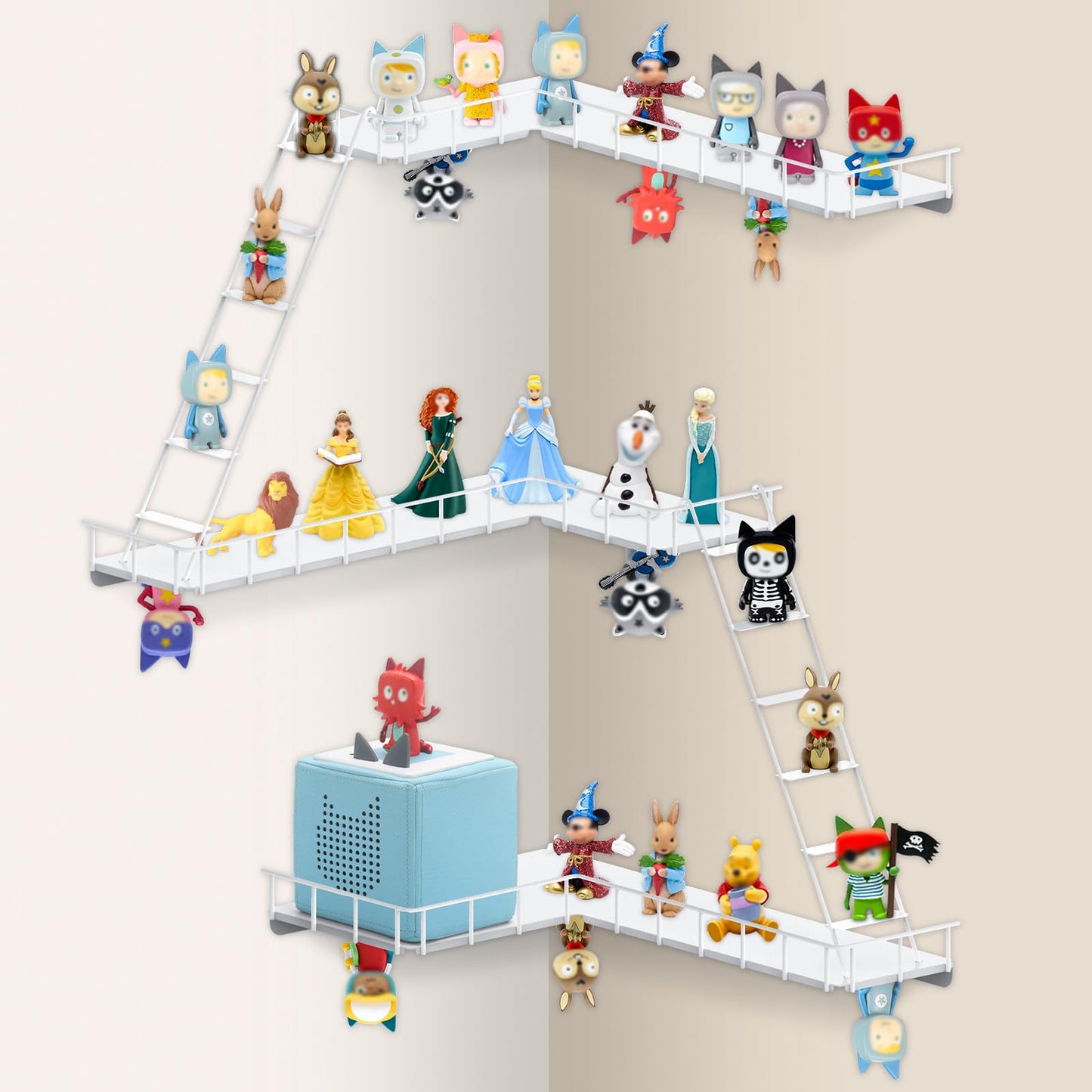 Compatible with Tonies Magnetic Ladder Shelf – 90° Corner, Wall Mounted, Holds 30–40 Figures (Iron)