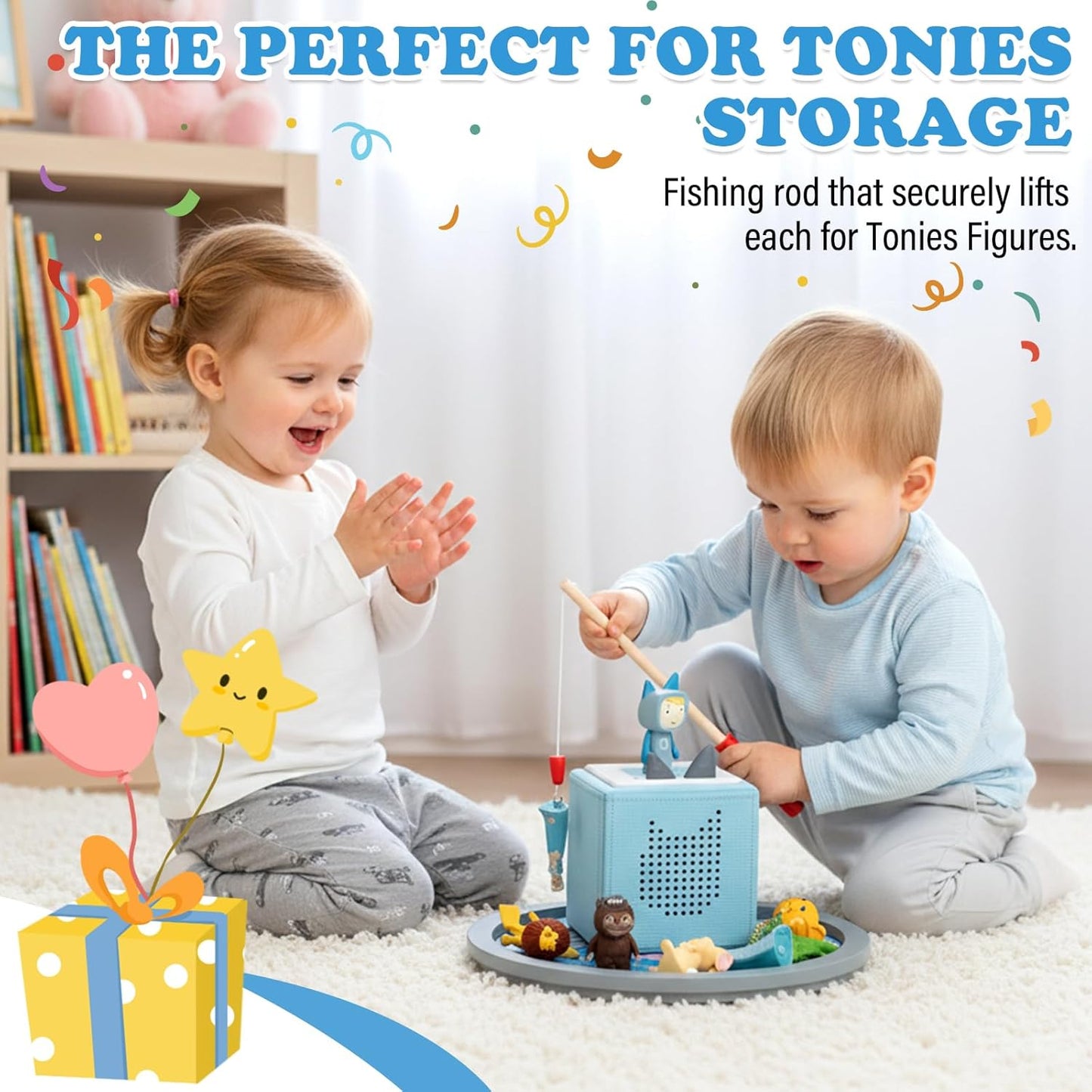 Kompatibel mit Tonies 360° drehbares magnetisches Präsentationsregal – Ozean-Thema, inklusive Angelspiel-Zubehör