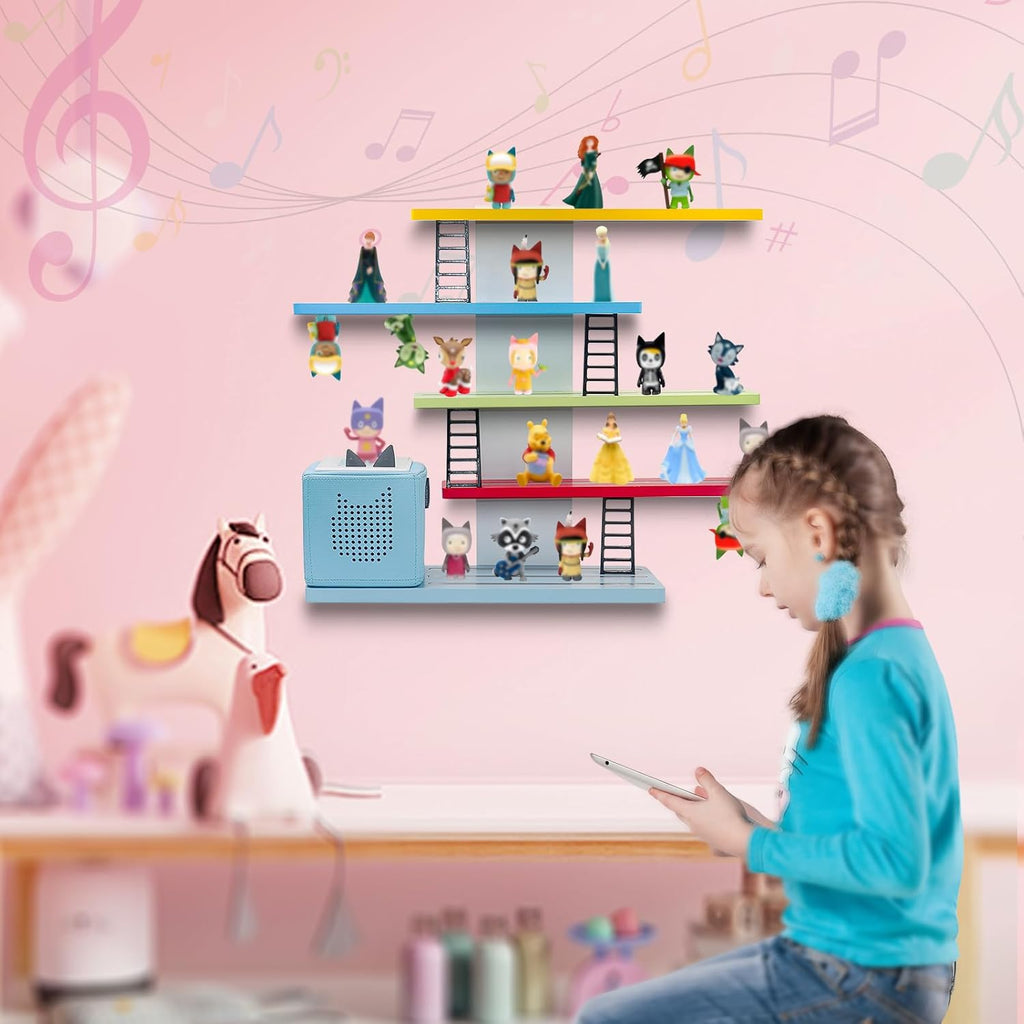 Wooden Hanging Shelf for Toniebox & Tonie Figures, Magnetic Wall Shelf for Kids, 12-35 Characters