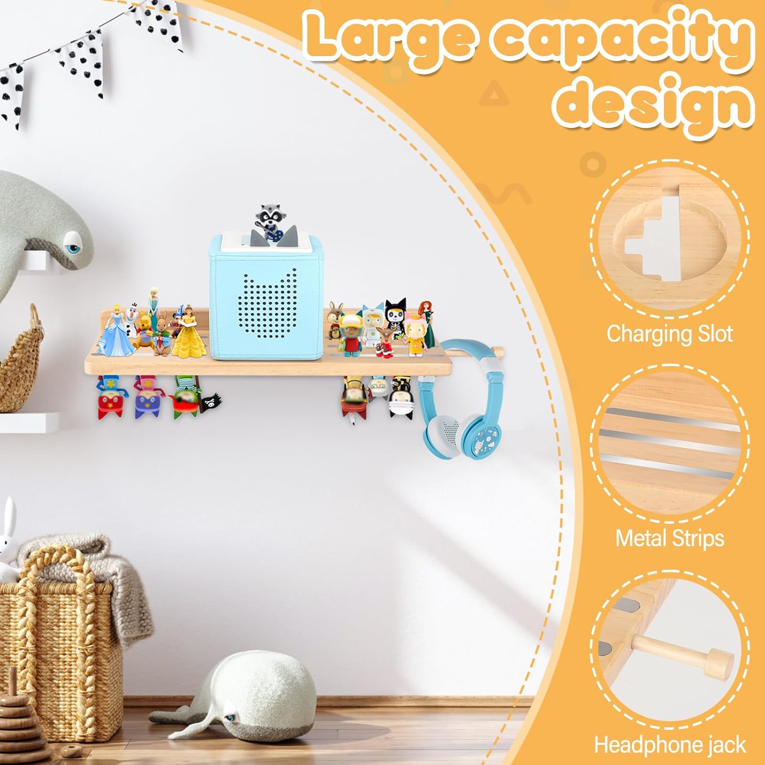 for Tonie Shelf,Tonies Storage for Creative Toniebox 2/1 Magnetic Wall Shelf for Tonie Figures Characters,Hanging Shelf for Kids (Natural)