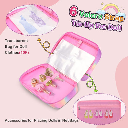 Doll Carrying Case – Rainbow | Holds 6 Dolls & Accessories with Secure Straps