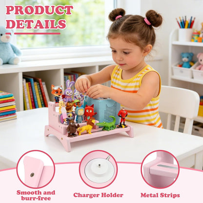 Kompatibel mit Tonies 3-stöckiges rosafarbenes Präsentationsregal – fasst 10–15 Figuren, Desktop-Aufbewahrung