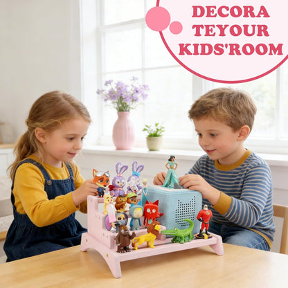 Kompatibel mit Tonies 3-stöckiges rosafarbenes Präsentationsregal – fasst 10–15 Figuren, Desktop-Aufbewahrung