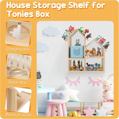 Compatible with Tonies Large 4-Room Loft House – Wooden Magnetic Display Shelf, Wall Mounted & Tabletop