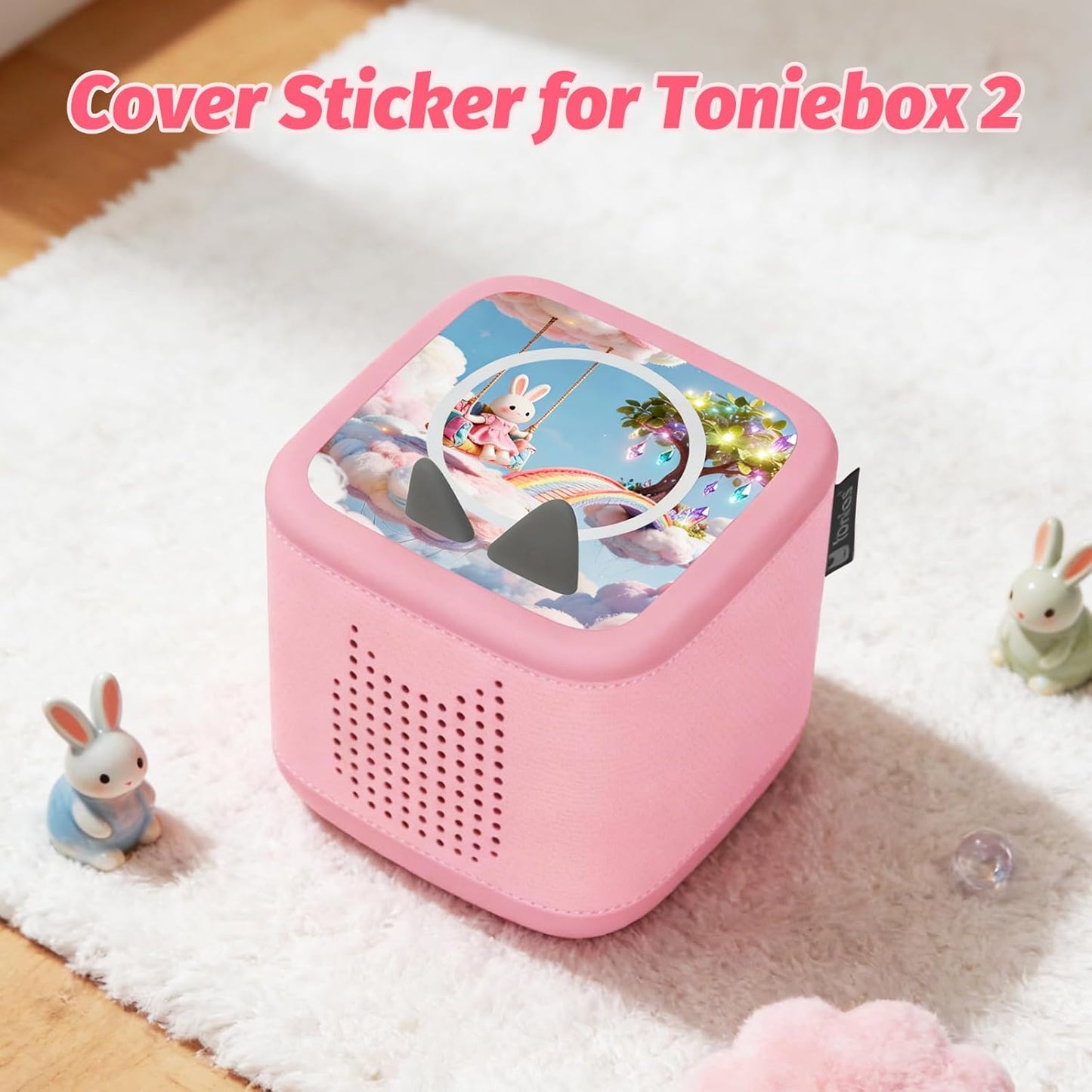 Kompatibel mit Tonies Dekorfolien – 3 Fantasie-Aufkleber (Hase & Regenbogen)