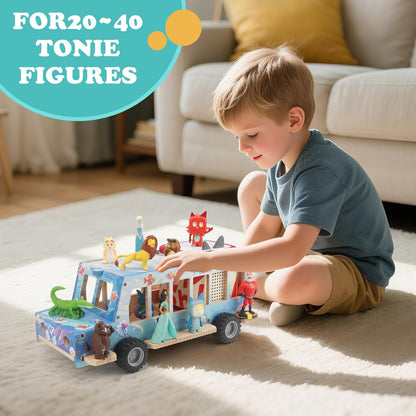 Kompatibel mit Tonies Holz-Ozean-Autoregal – Rollendes Display, fasst 15–25 Figuren, inklusive 35 Metallplatten + 3 Aufkleber