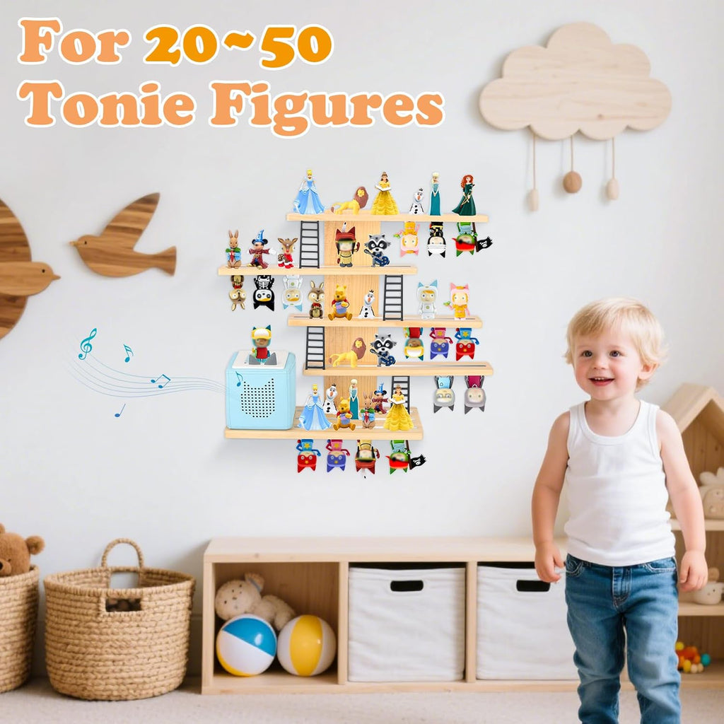 for Tonie Box Shelf,Tonies Storage for Creative Tonies Magnetic Wall Shelf for Toniebox Tonie Figures,15-40 Characters,Wooden Hanging Shelf for Kids