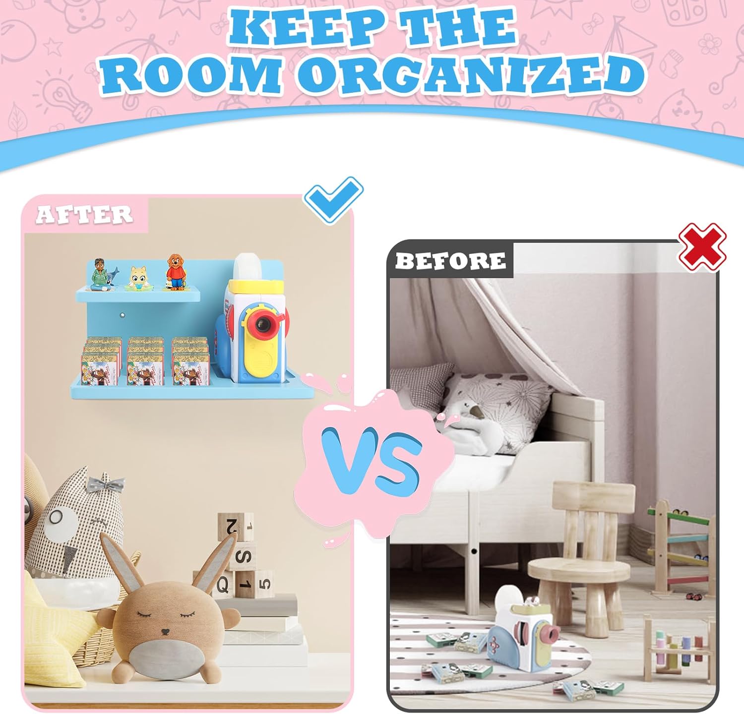 Wall Shelf Compatible with Little Tikes for Story Dream Machine Books Starter Set, for Little Tikes for Storytime Audio Play Real for Littles Character Storage Floating Shelves Blue (Blue)