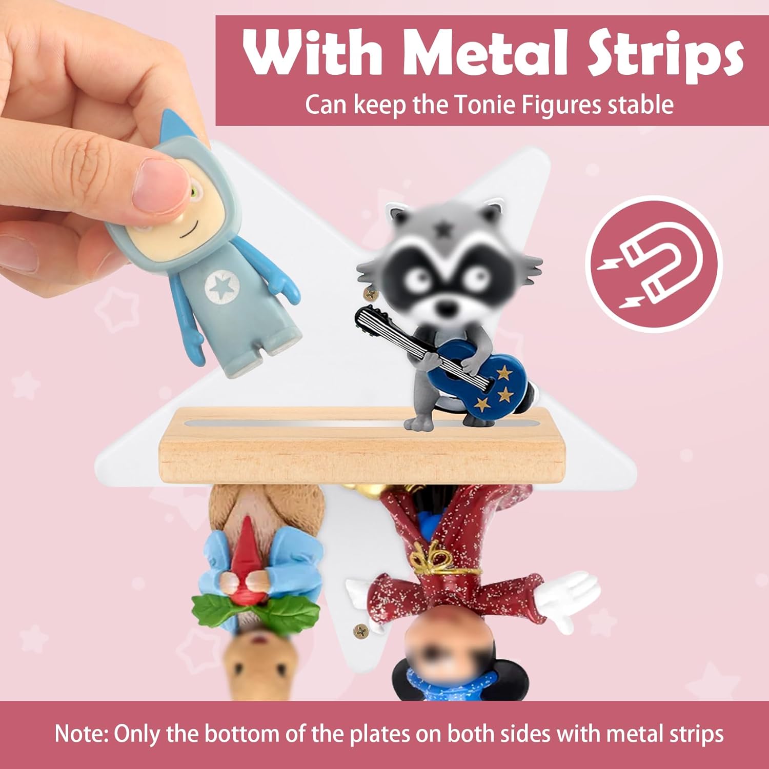 for Toniebox Starter Tonie Shelf Wall Mounted Set,Tonies Figures Tonies Storage,Magnetic Wooden Floating Shelves Compatible with Tonie box Player Character for Children Room (white- small star)