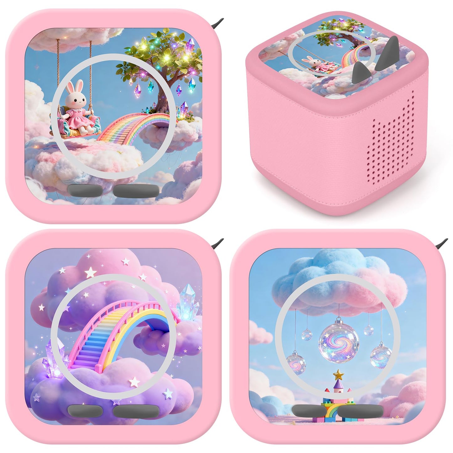 Kompatibel mit Tonies Dekorfolien – 3 Fantasie-Aufkleber (Hase & Regenbogen)