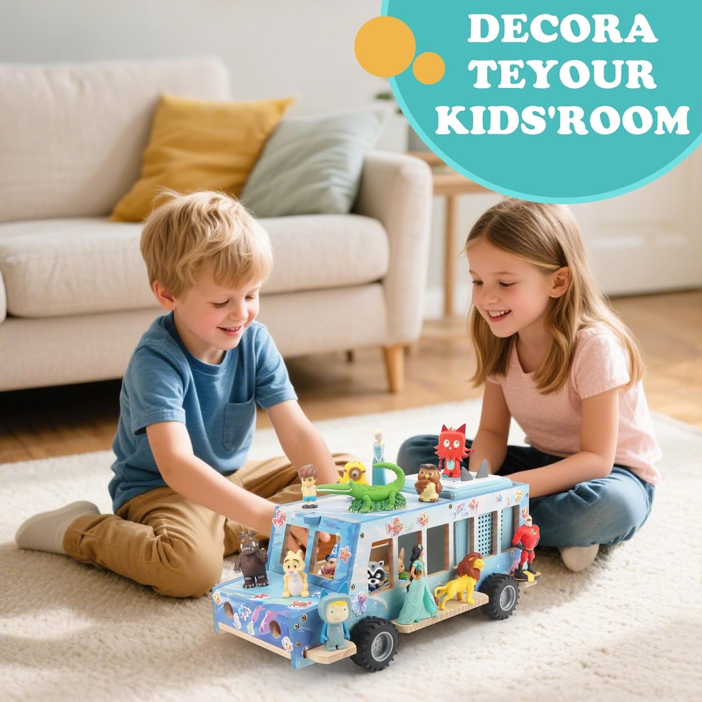 Kompatibel mit Tonies Holz-Ozean-Autoregal – Rollendes Display, fasst 15–25 Figuren, inklusive 35 Metallplatten + 3 Aufkleber