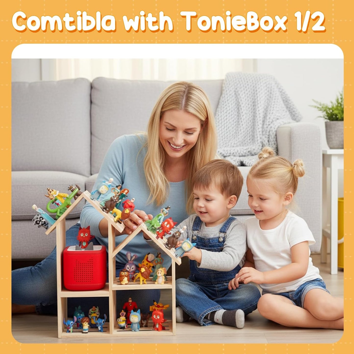 Compatible with Tonies Large 4-Room Loft House – Wooden Magnetic Display Shelf, Wall Mounted & Tabletop