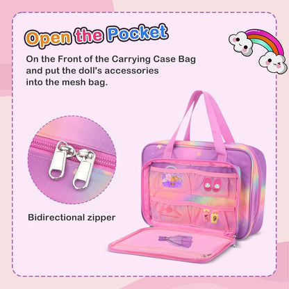 Doll Carrying Case – Rainbow | Holds 6 Dolls & Accessories with Secure Straps